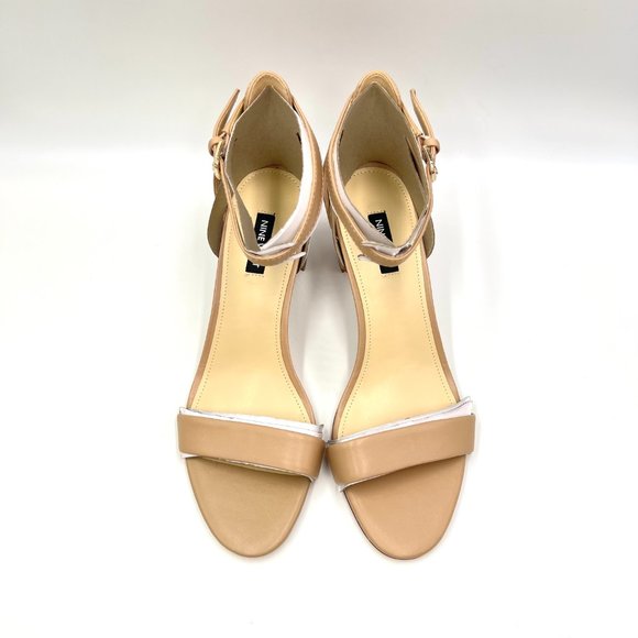 Nine West Size 10 Beige Nude Natural Tan Leather Block Heels Sandals Shoes - Picture 3 of 14